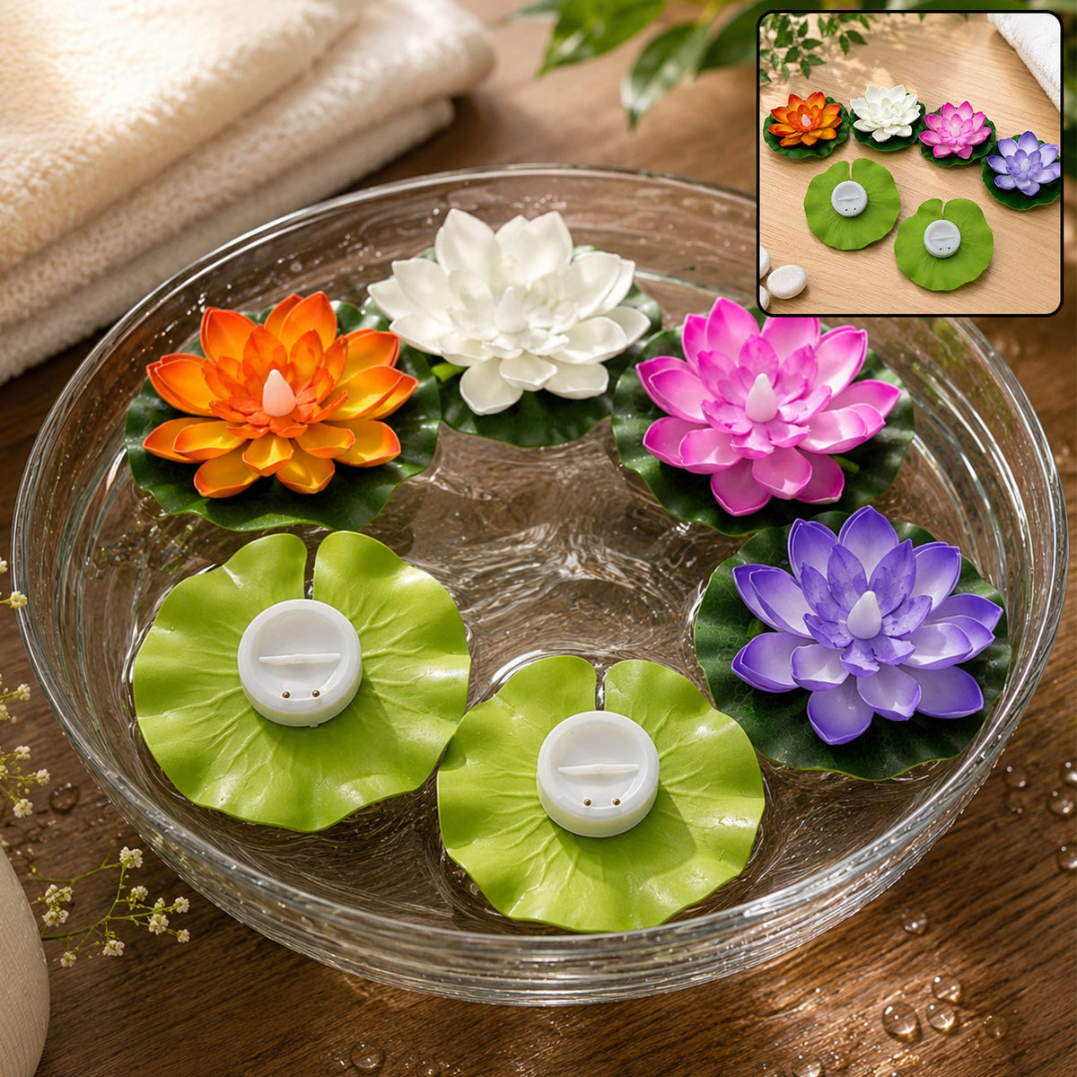 Floating Lotus LED Candles – Smokeless & Waterproof (Pack