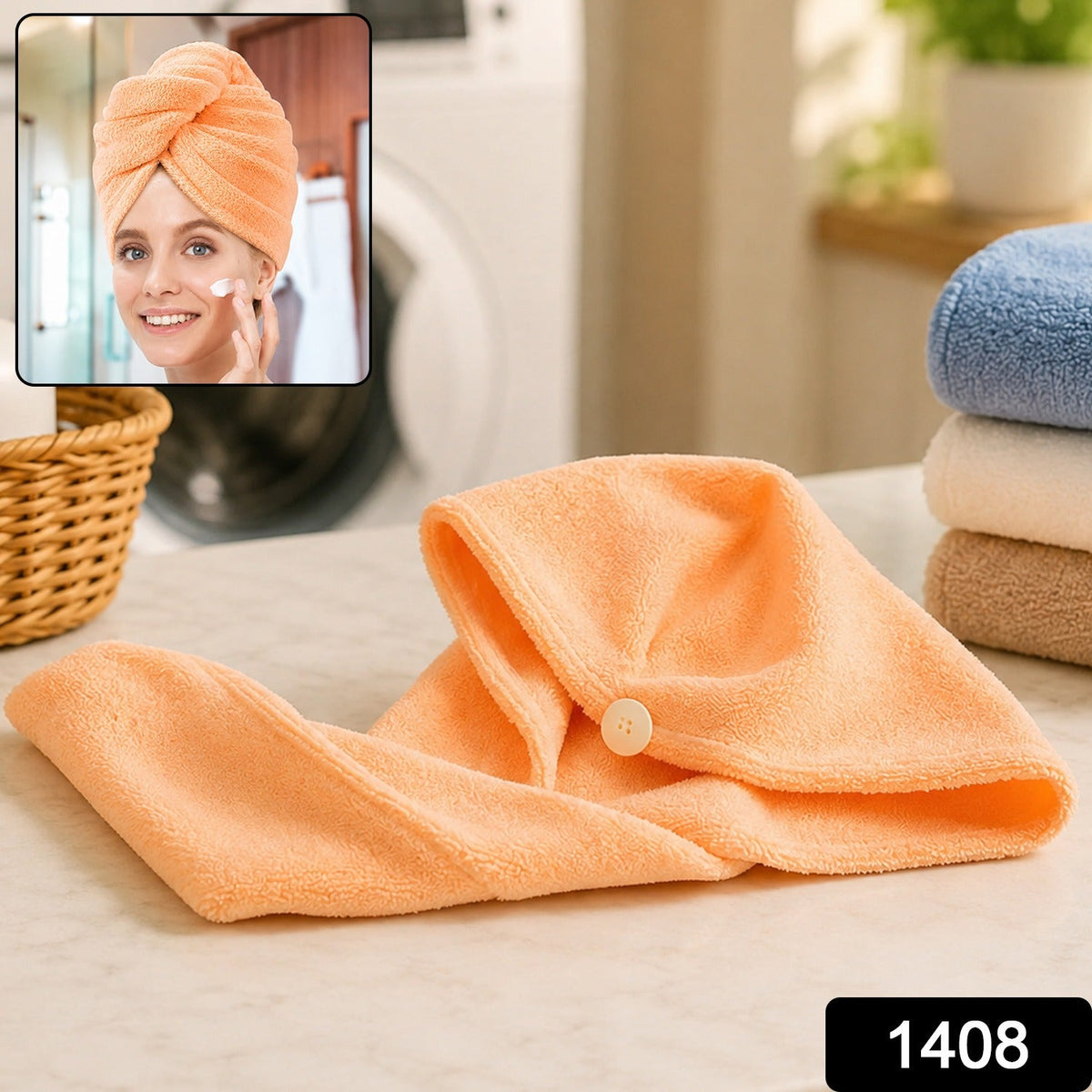 Quick Dry Microfiber Hair Wrap Turban with Button Fastening – side view