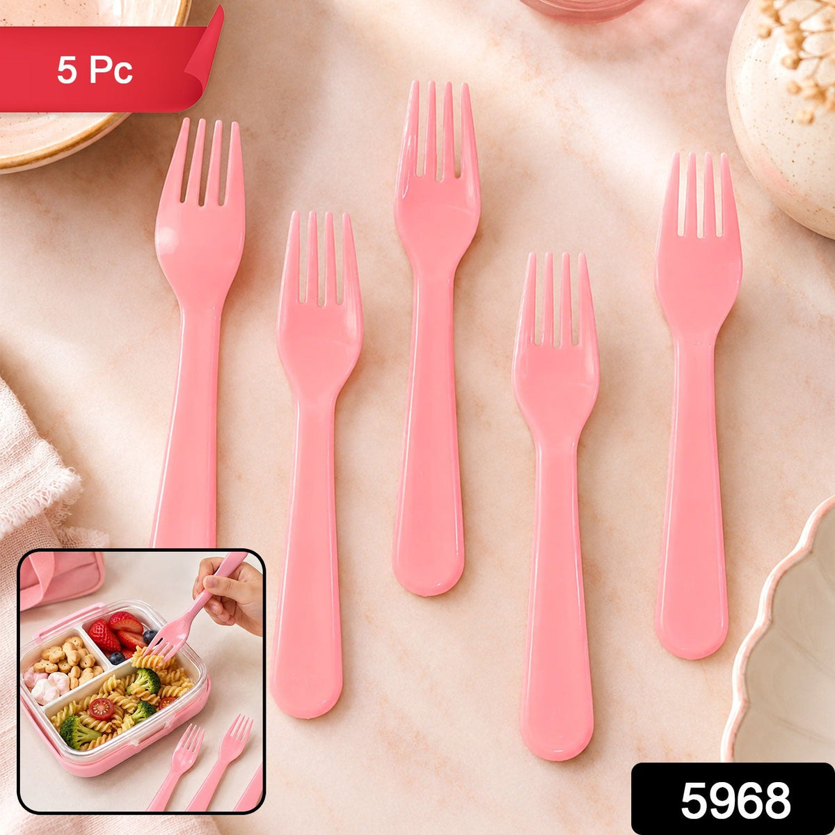 Plastic Fork Spoon set – 5-Piece Durable Cutlery – side view