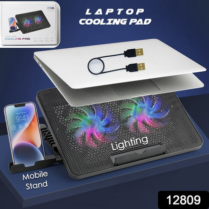 Laptop Cooling Pad – Dual Quiet LED Fans & Adjustable Stand – side view