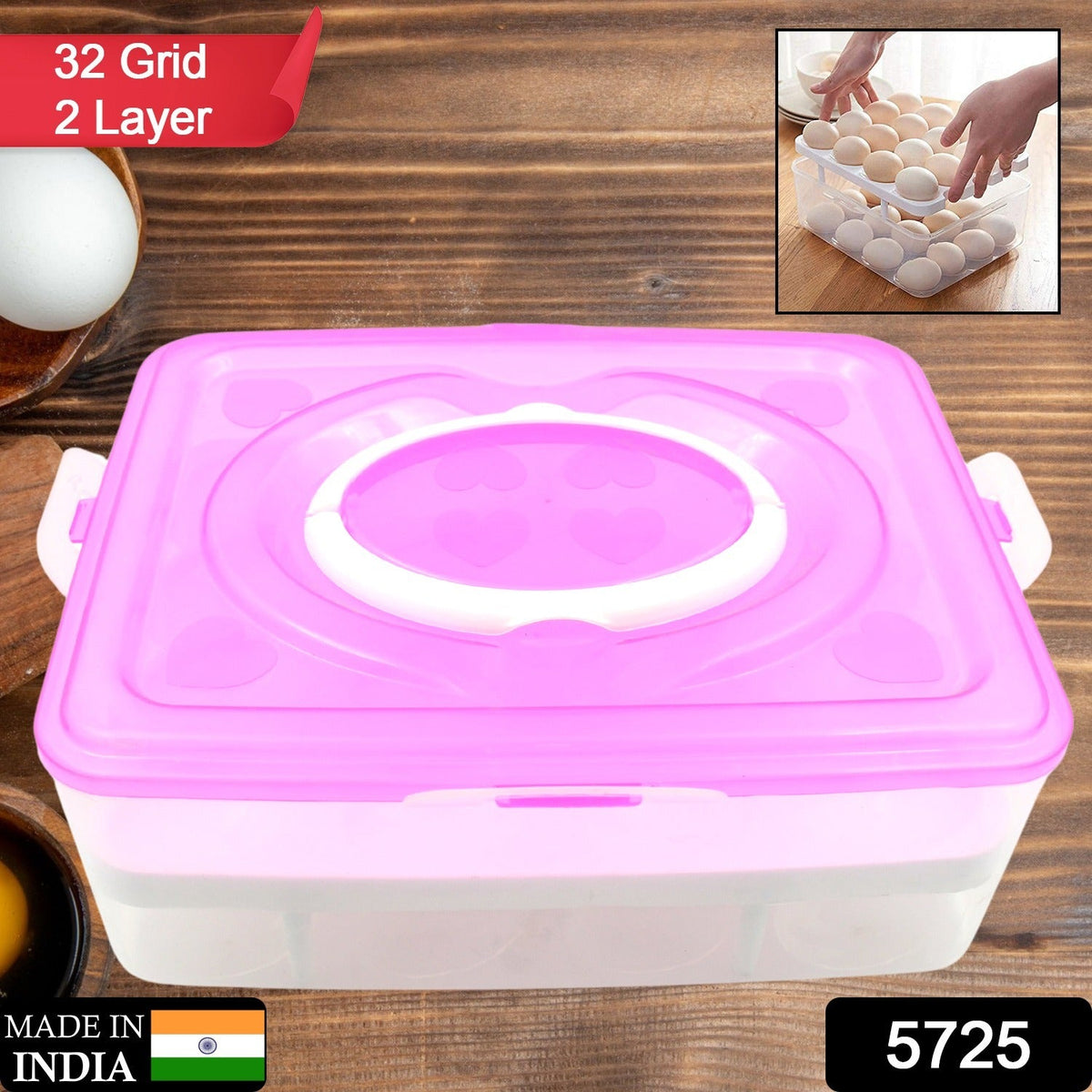 32-Grid Egg Tray with Lid & Handle – 2-Layer Egg Storage – side view