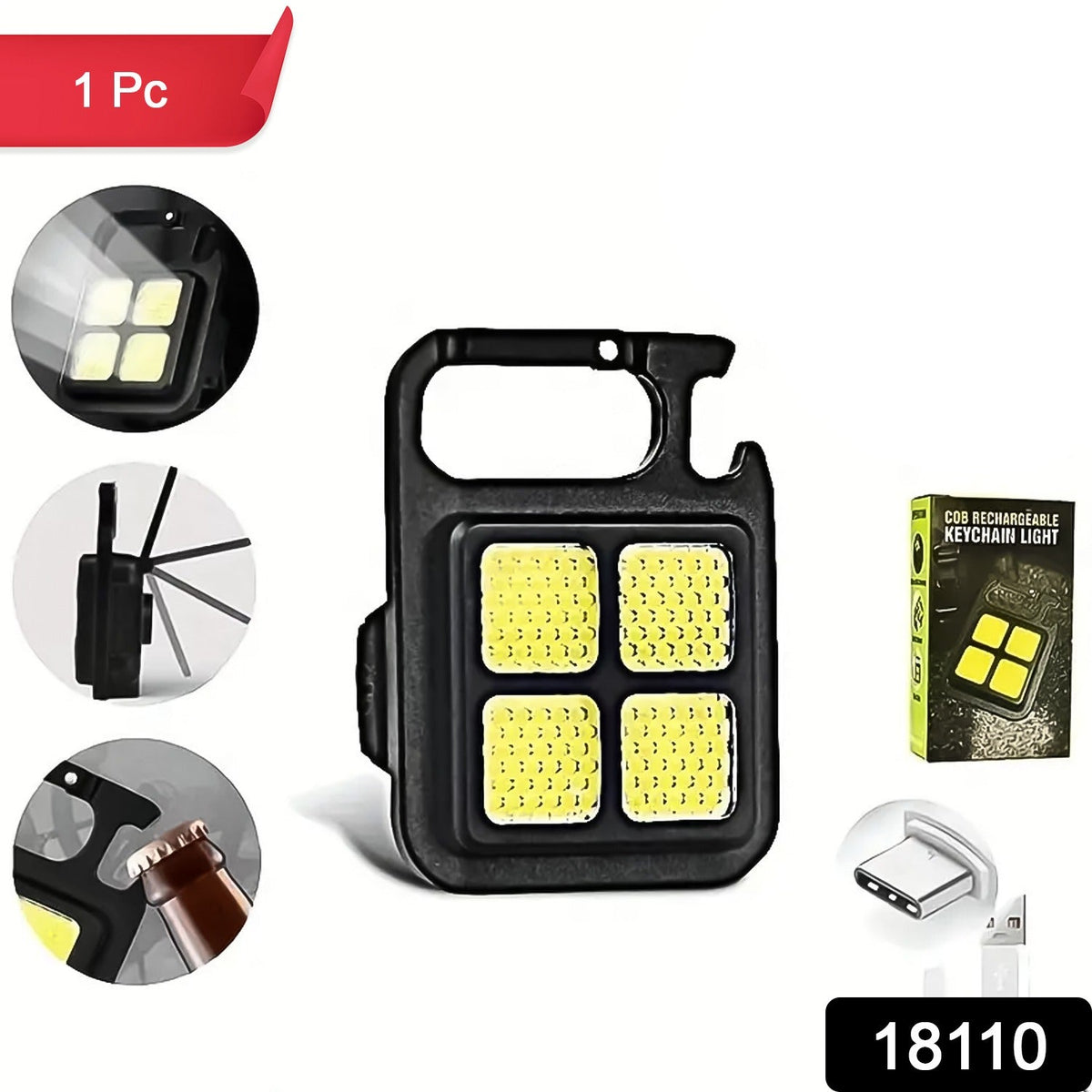 Mini LED Keychain Light 3 Modes Bottle Opener – side view
