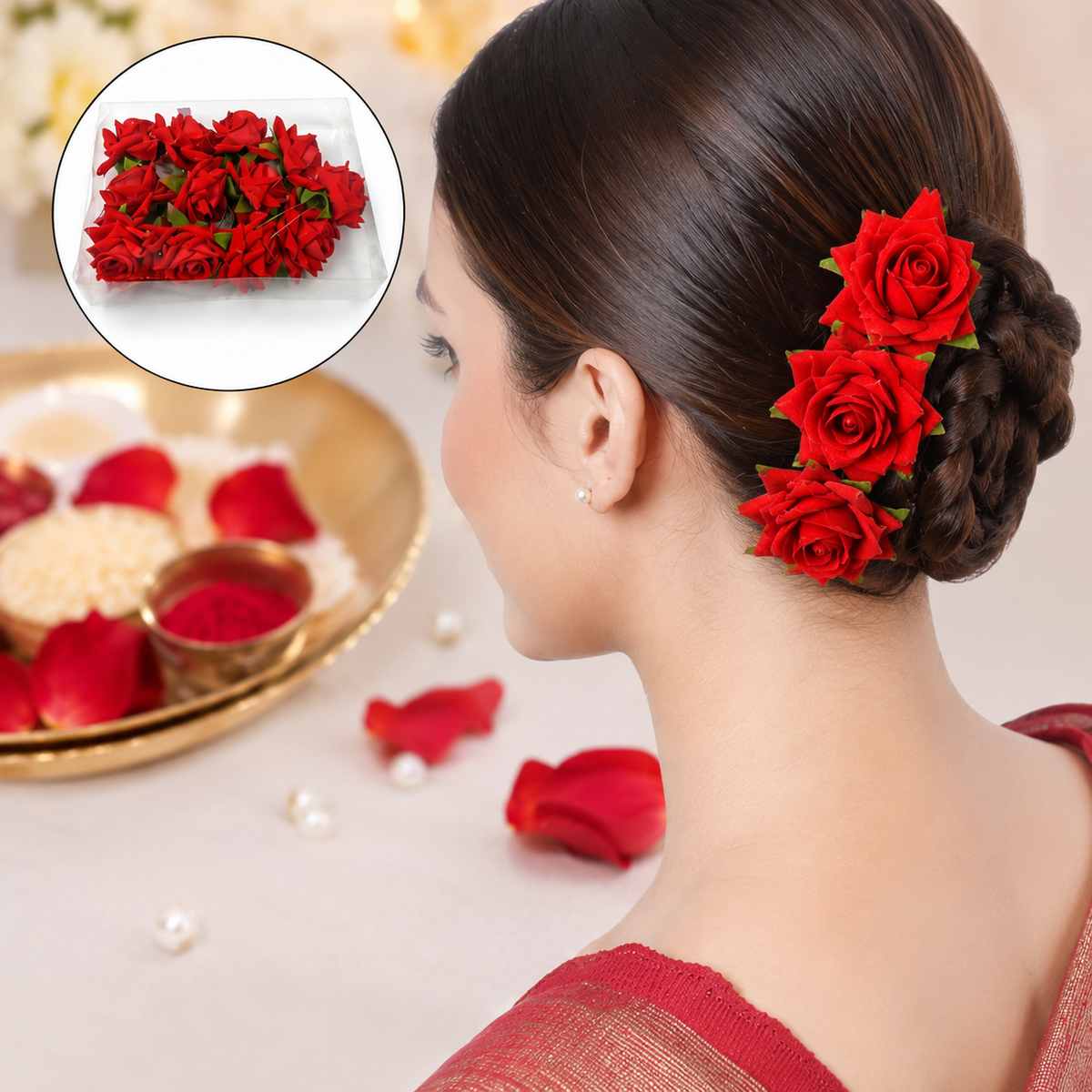 Red Rose Hair Clip – 12 pc Bridal Flower Pins for Women