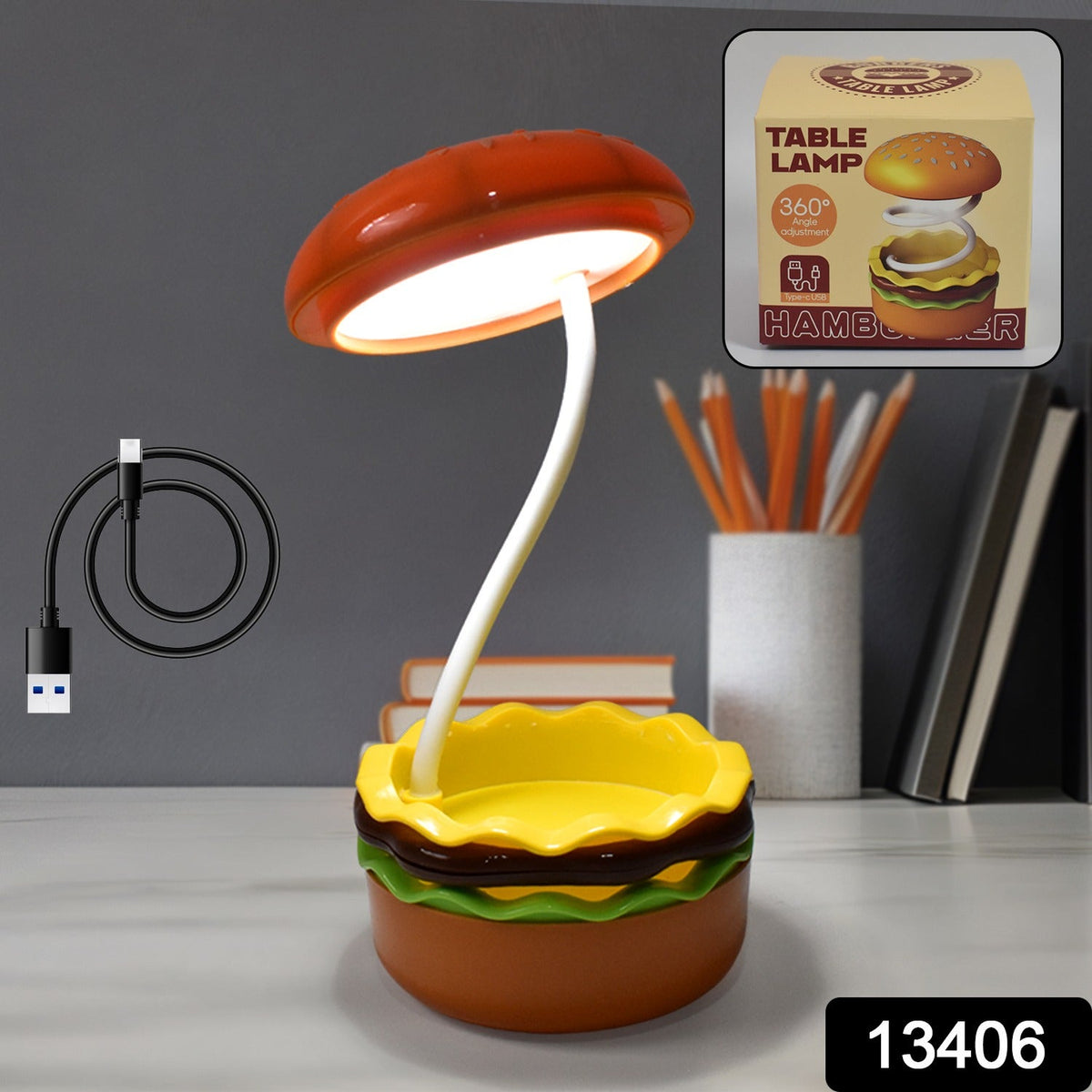 Burger Delight Folding LED Lamp – Adjustable & Rechargeable – side view