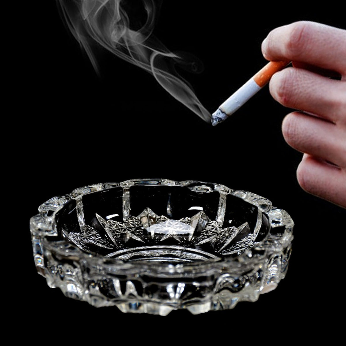 Crystal Glass Ashtray – Round Cigar & Cigarette