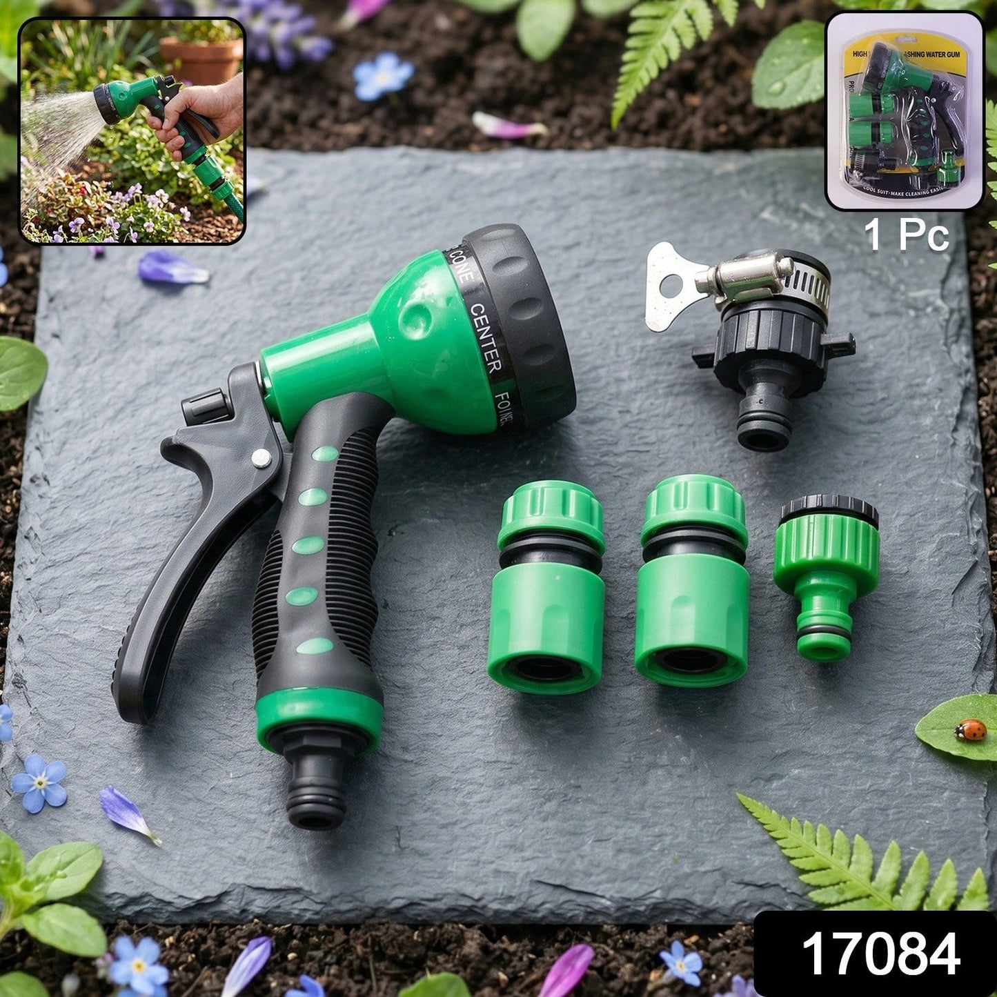 Ergonomic garden water spray gun with quick connect hose fittings