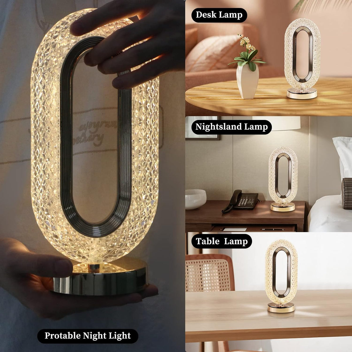 Crystal Table Lamp – 3-Way Dimmable Touch Control – view 7