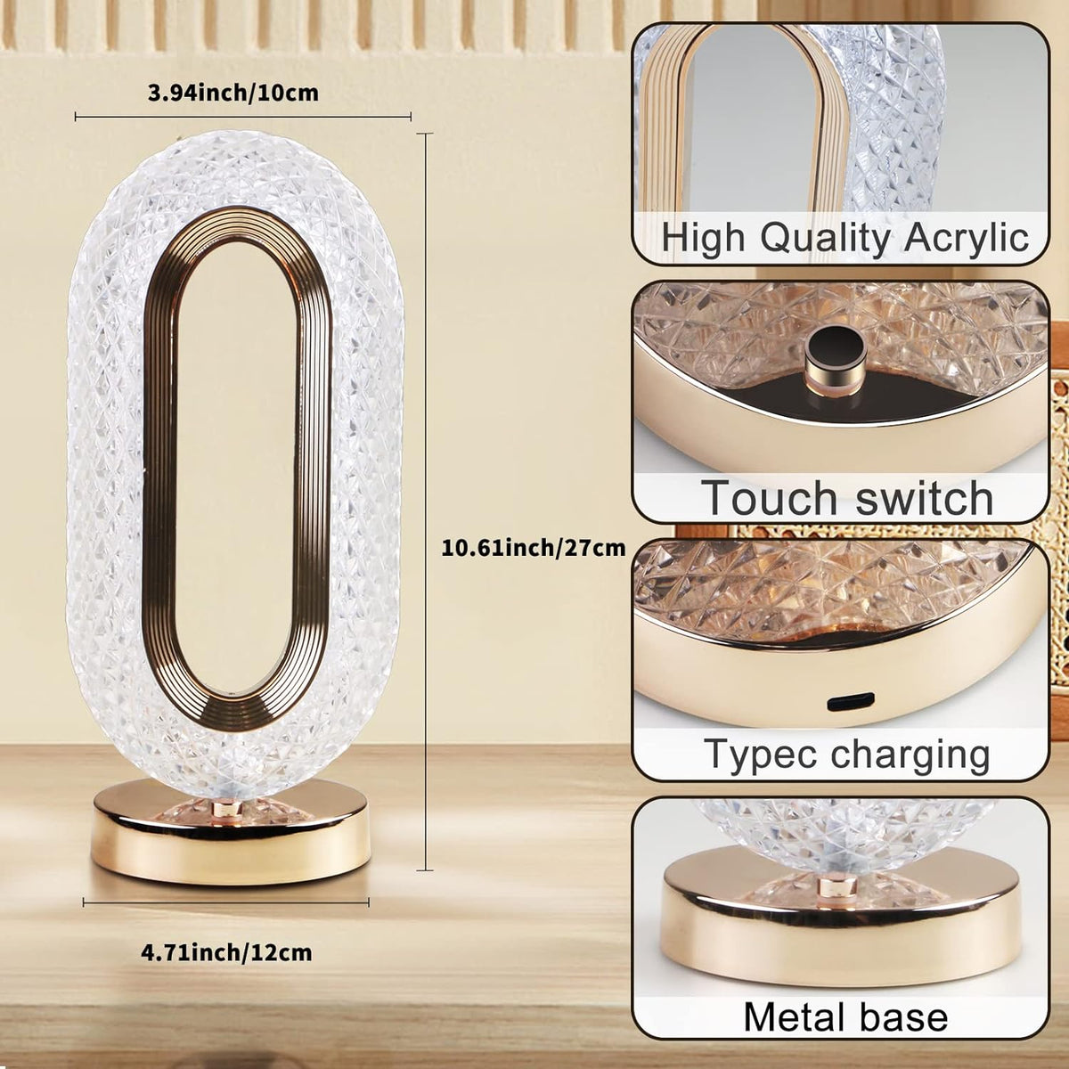 Crystal Table Lamp – 3-Way Dimmable Touch Control – view 8