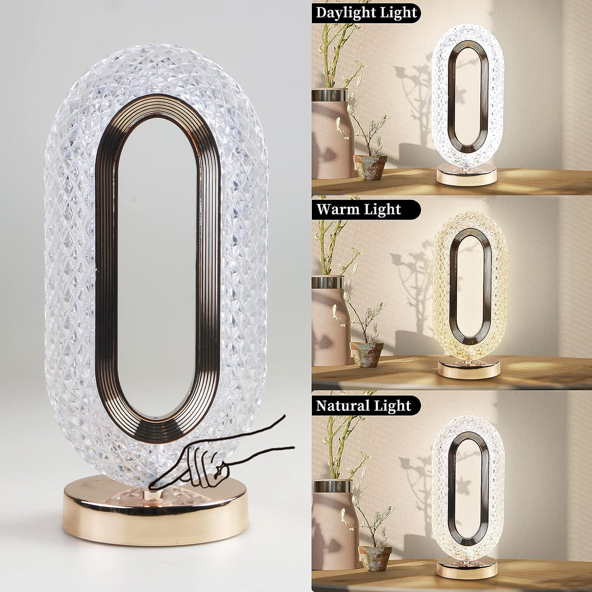 Crystal Table Lamp – 3-Way Dimmable Touch Control – close-up