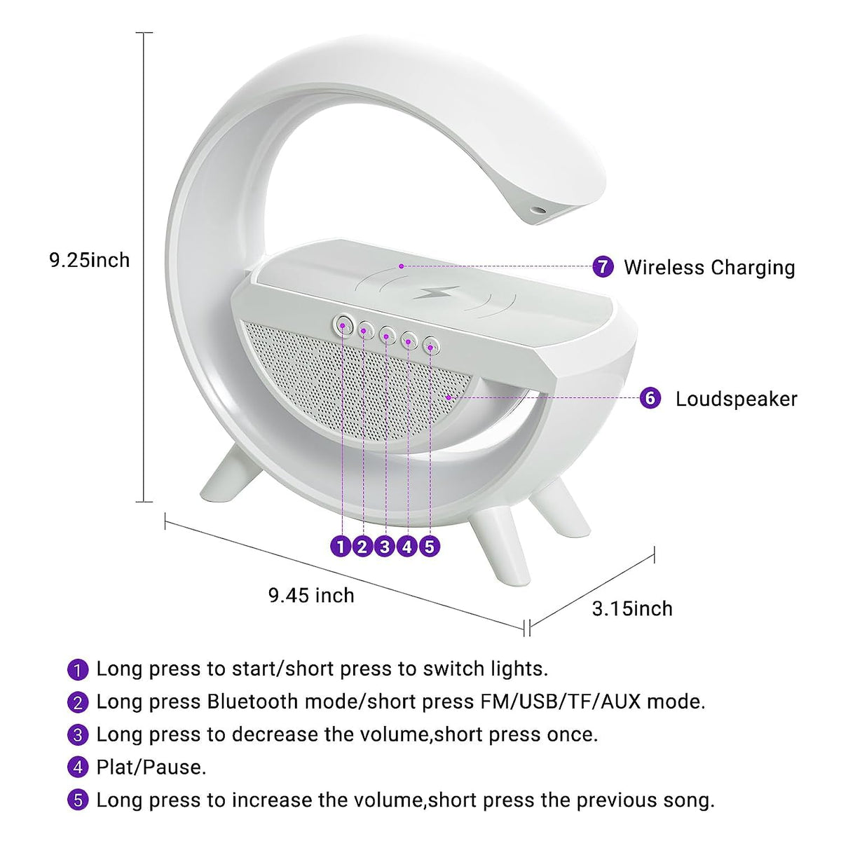 LED Night Lamp with Bluetooth Speaker – Wireless Charging – detail view