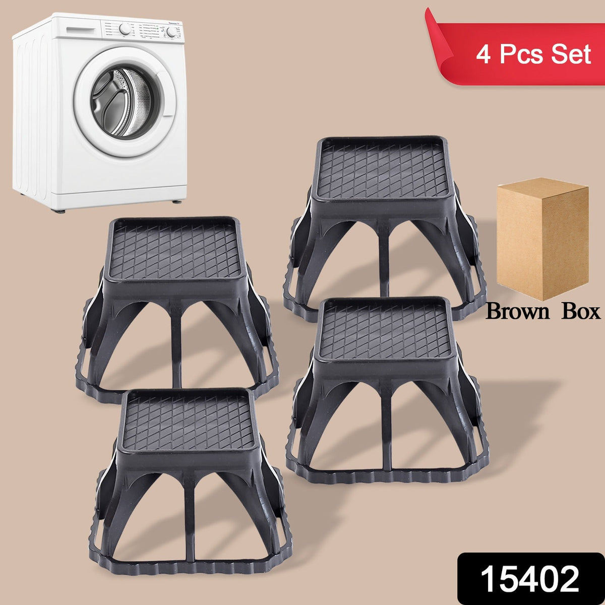 Washing Machine Stand – Durable Plastic 4 pcs set – side view