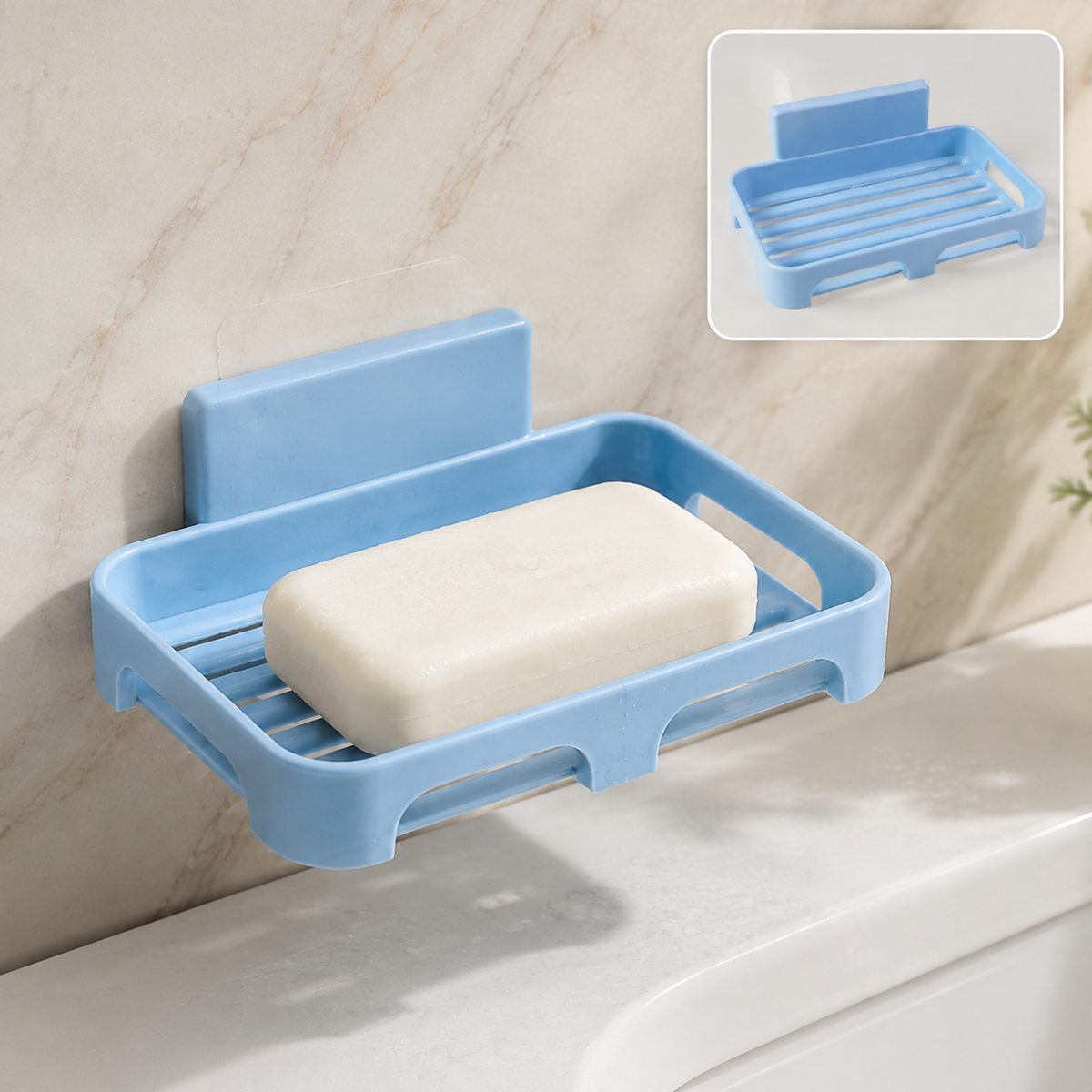 Plastic Soap Dish with Drain Slots – Self-Adhesive Wall