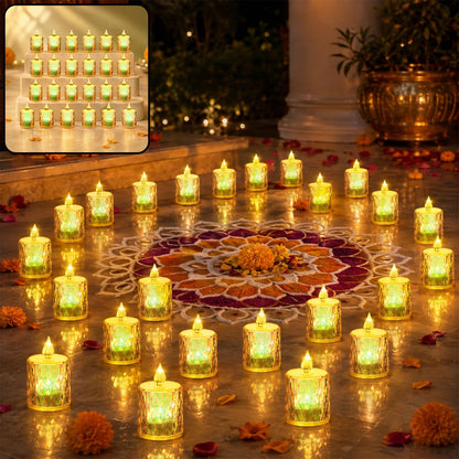 Diwali LED Tea Light Candles – 24 pc Flameless & Smokeless