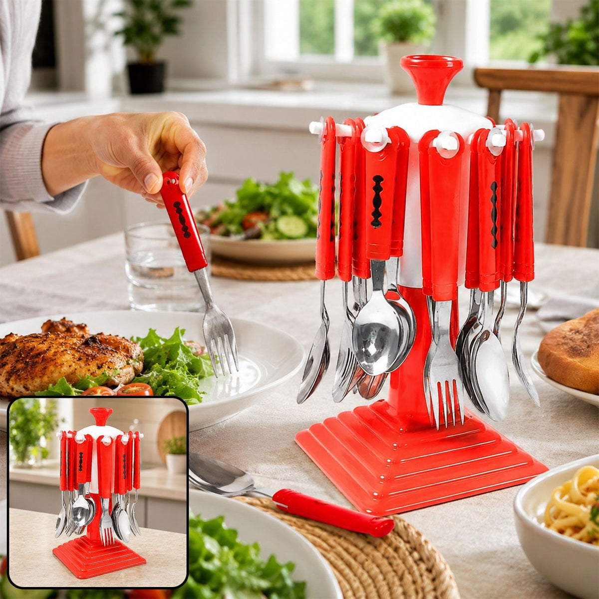 Stainless Steel Cutlery set – 24-Piece with Stand