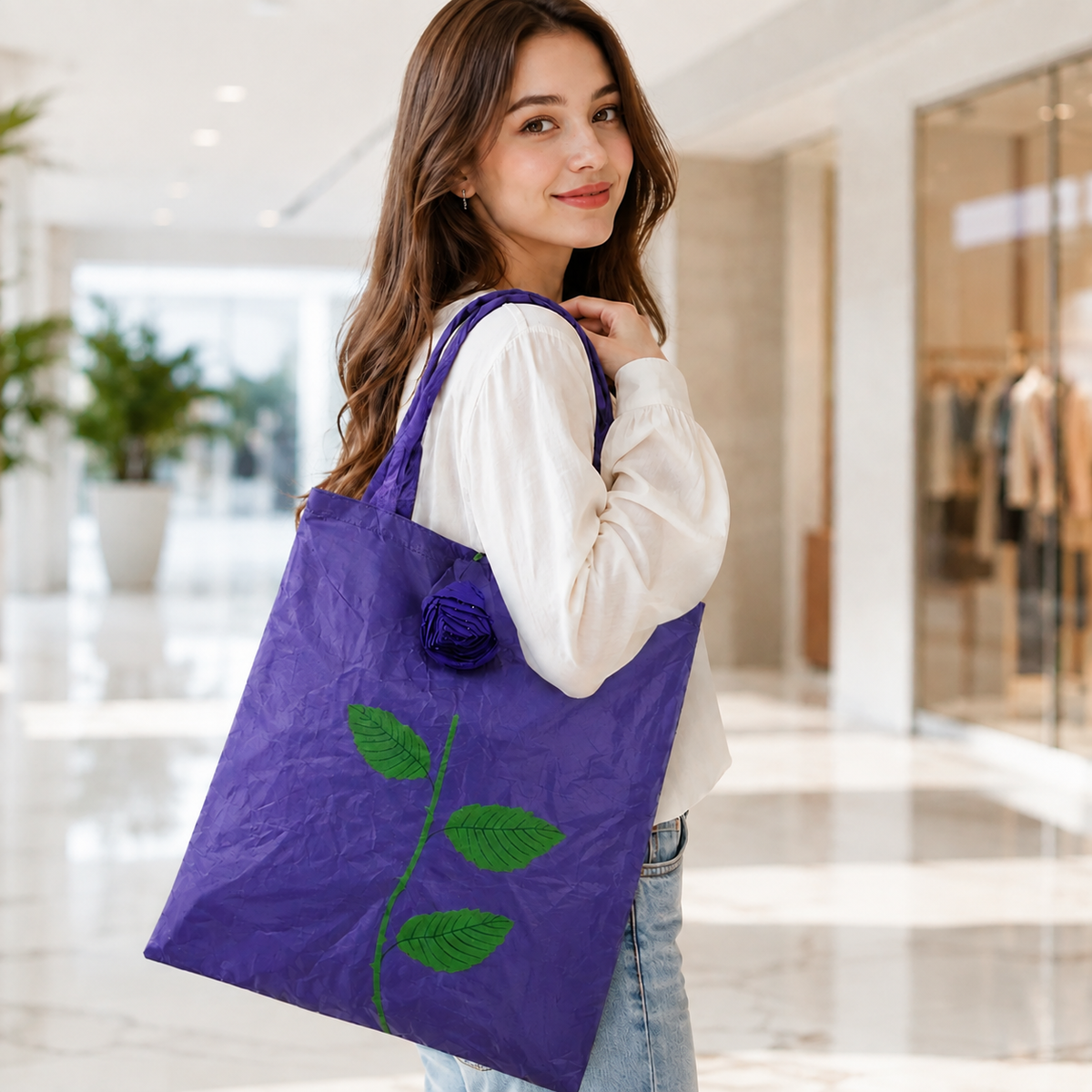 Foldable Shopping Bag – Rose Design Reusable Eco Tote