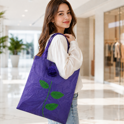 Foldable Shopping Bag – Rose Design Reusable Eco Tote