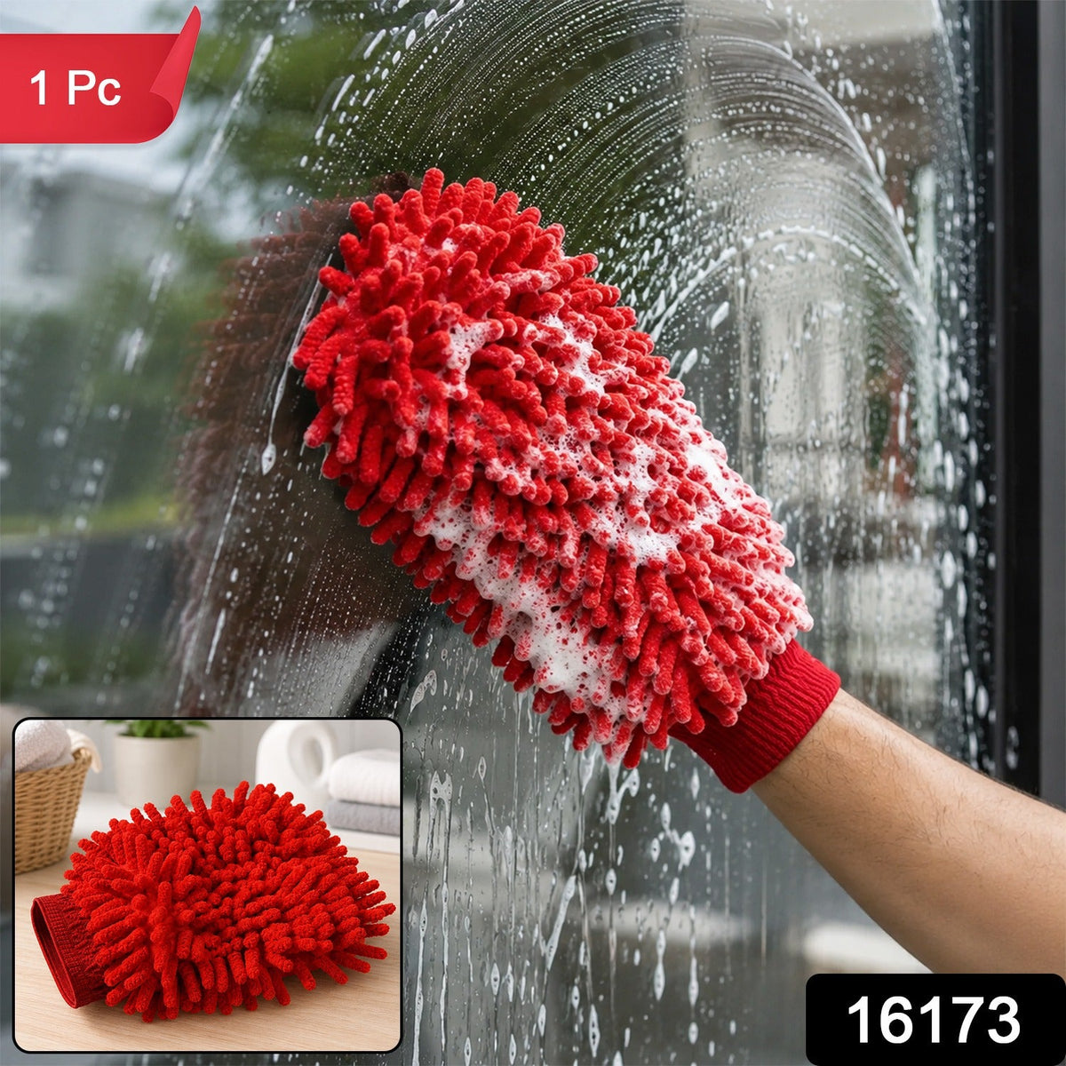 Microfiber Chenille Wash Glove for Window Cleaning Lint – side view