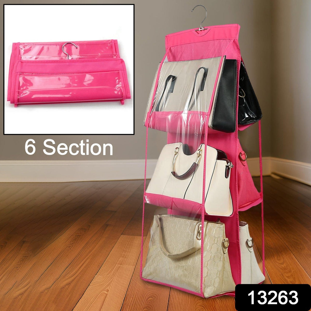 Hanging Purse Organizer – 6 Pockets Wardrobe Storage – side view
