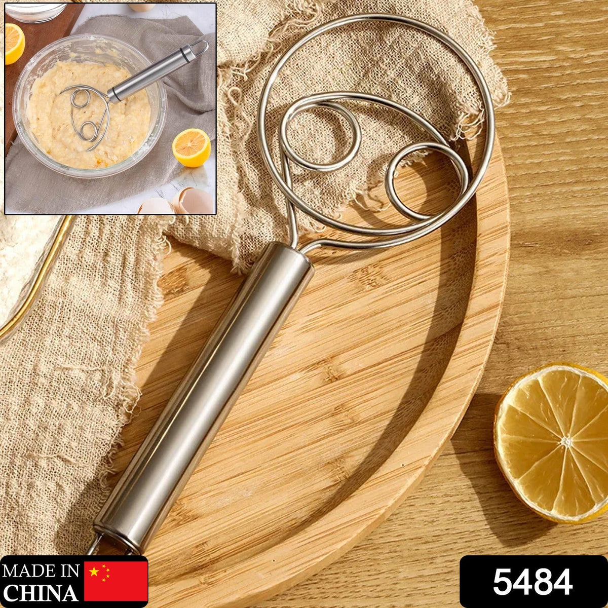 Dough Whisk – Premium Stainless Steel Hand Mixer for Baking – side view