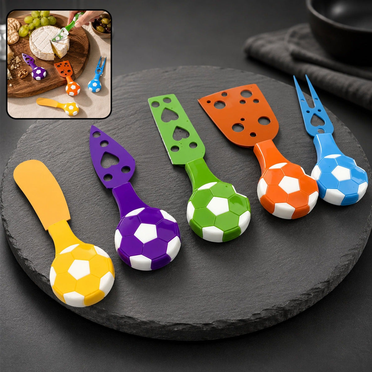 Cheese Knife set – Stainless Steel Football Theme (5 Pcs)