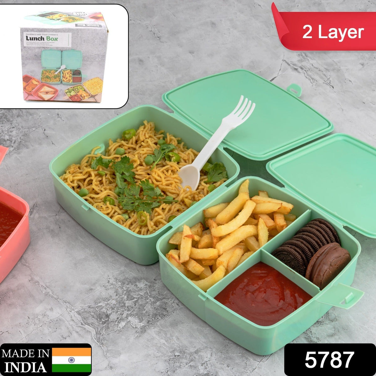 Double Layer Lunch Box – 4-Compartment Tiffin – side view