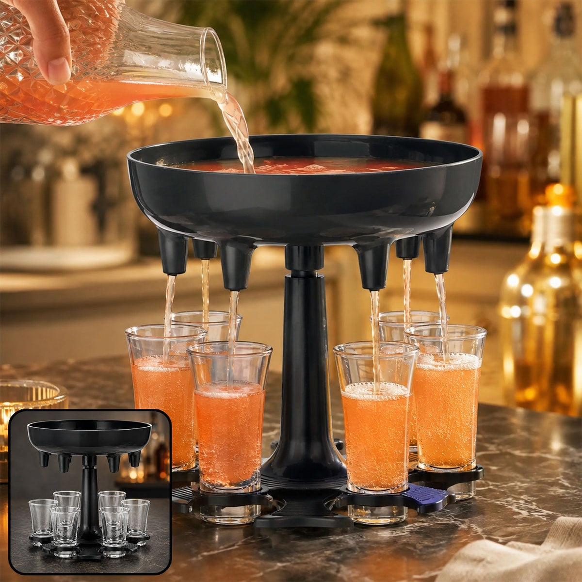 Shot Glass Dispenser – 6-Shot Party set with Tray & Glasses
