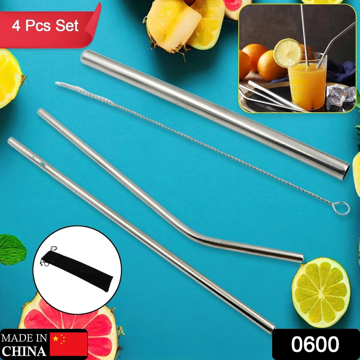 Stainless Steel Straws – Reusable set with Travel Case – side view