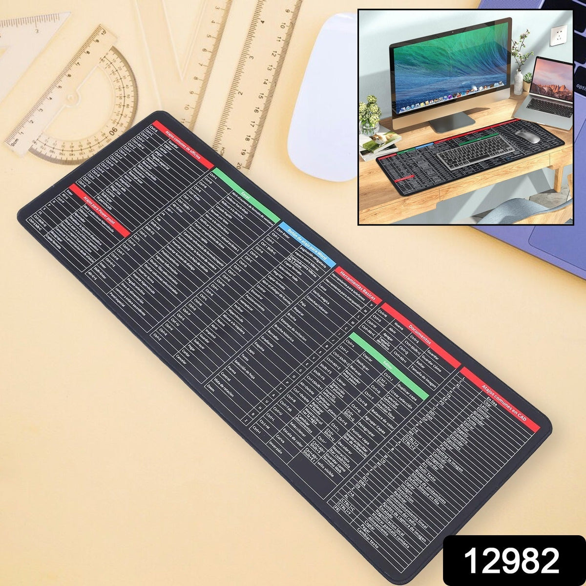 Shortcut Keyboard Mat – Large Anti-Slip Desk Pad – side view