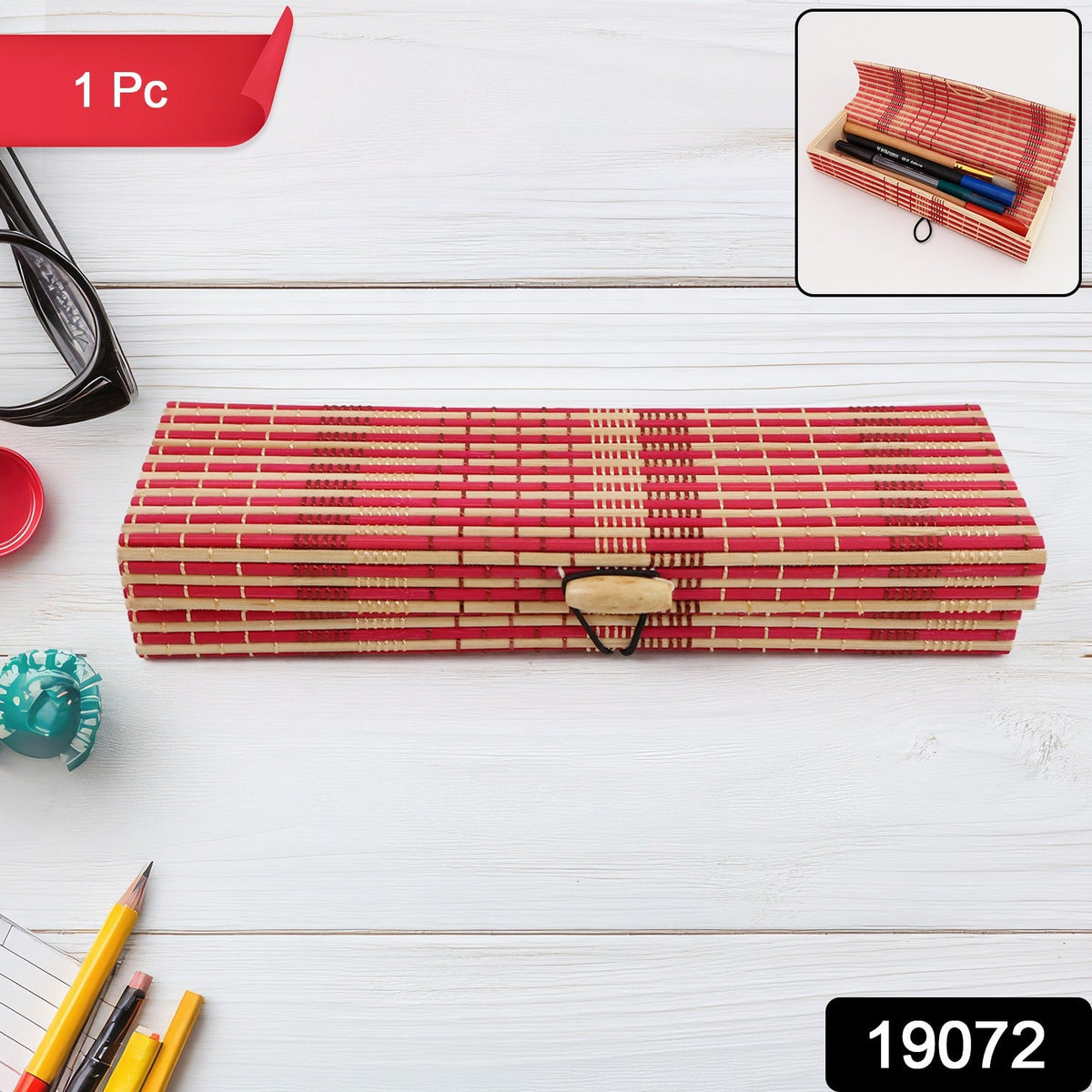 Bamboo Pen & Pencil Box – Eco-Friendly Handcrafted Organizer – side view
