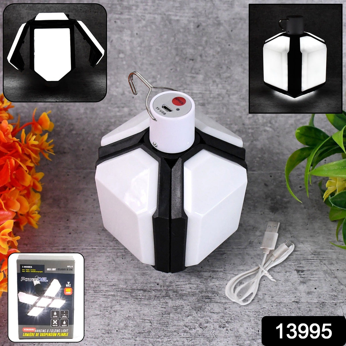 USB Rechargeable LED Camping Lantern – Foldable & Portable – side view