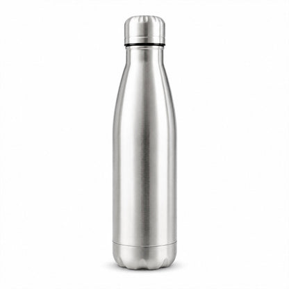 Single stainless steel water bottle displayed against a clean white background.