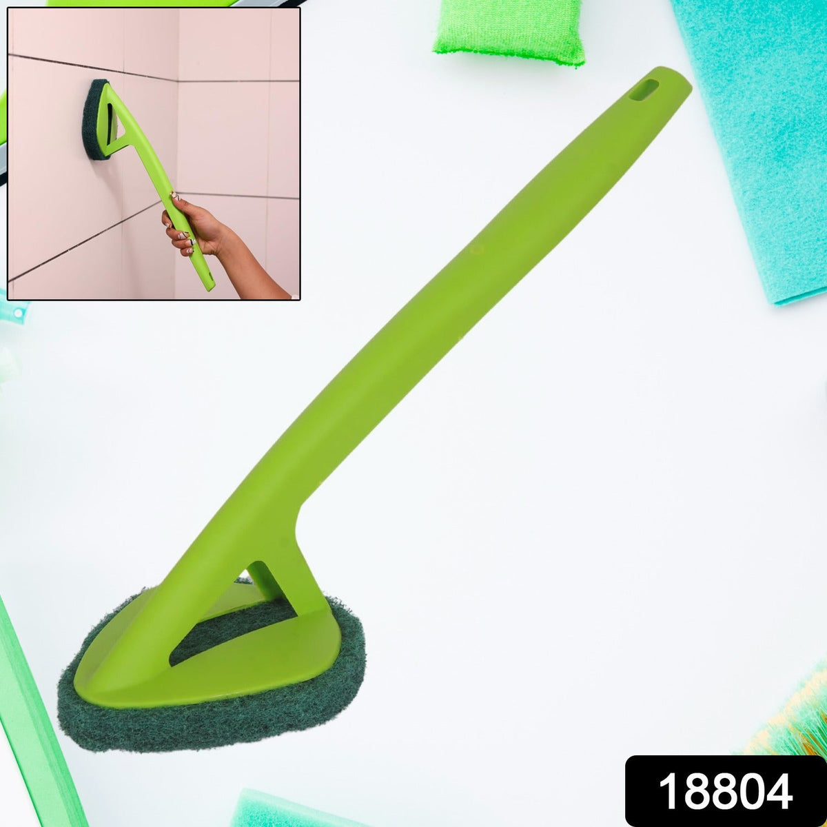 Long Handle Scrubber – Triangular Sponge Pad – side view