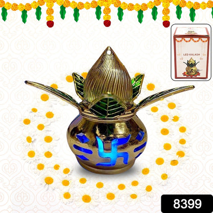 LED Kalash – Gold Plated, Multicolor Light for Pooja – side view