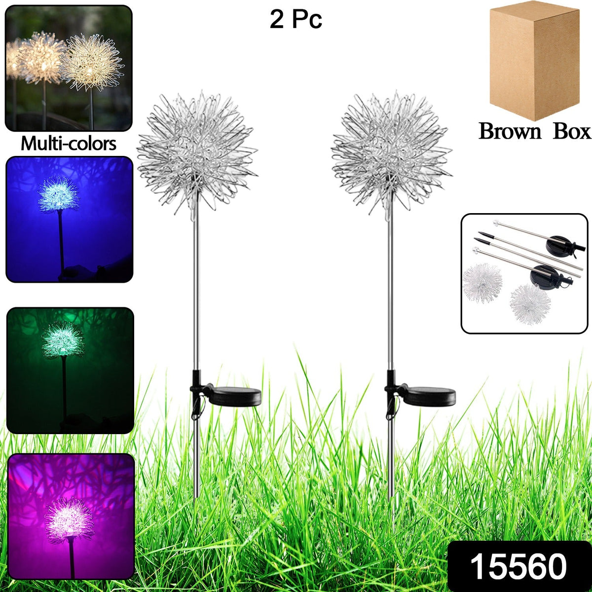 Solar Powered Dandelion Garden Lights – 2 pc Multicolor LEDs – side view