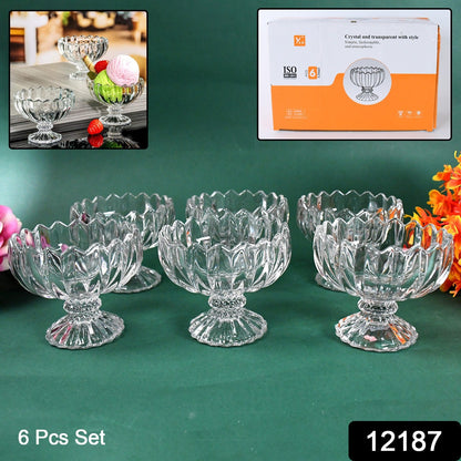 Glass Ice Cream Bowls – set of 6 Clear Dessert Cups – side view