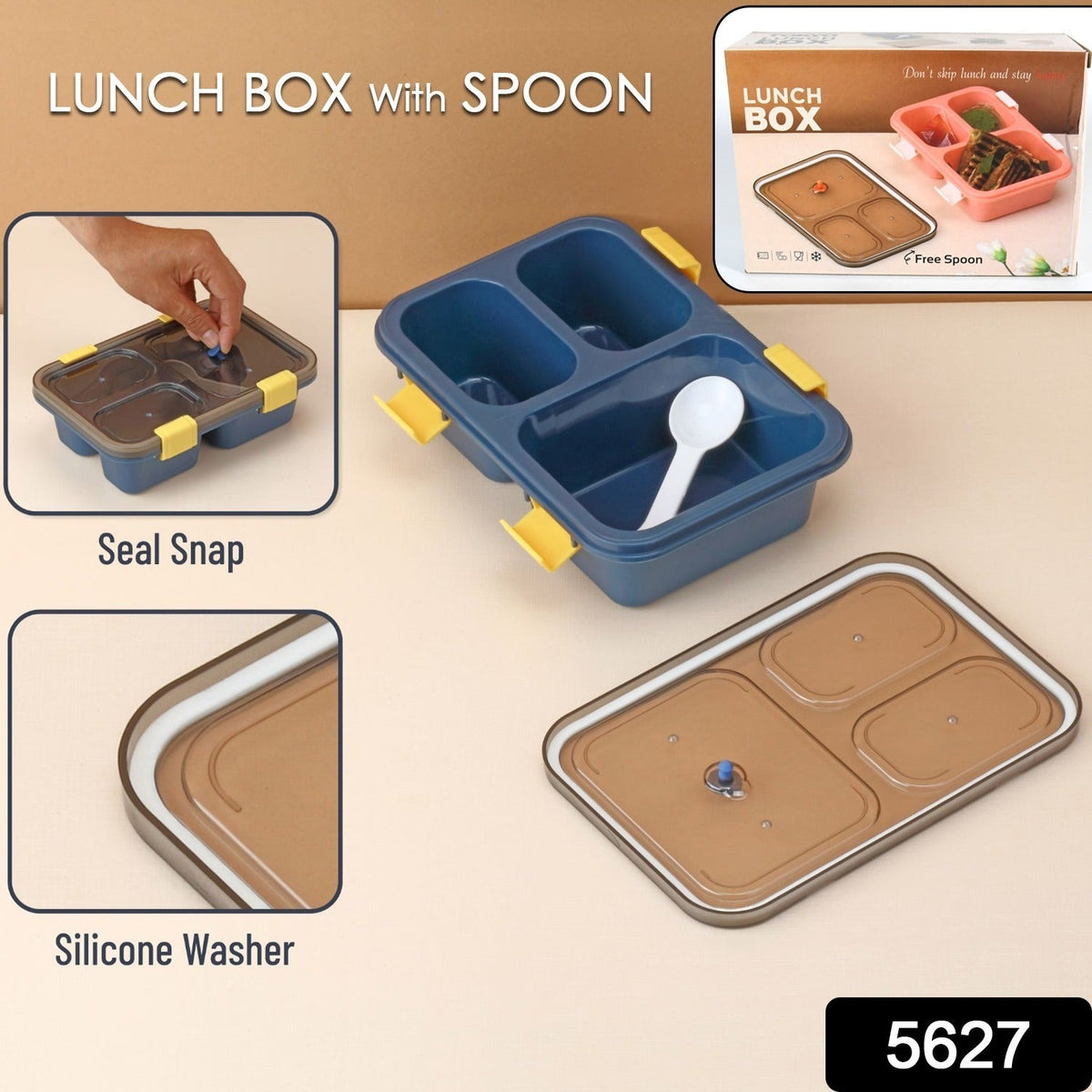 Kids Lunch Box – 3-Compartment, Leak-Proof Tiffin – side view
