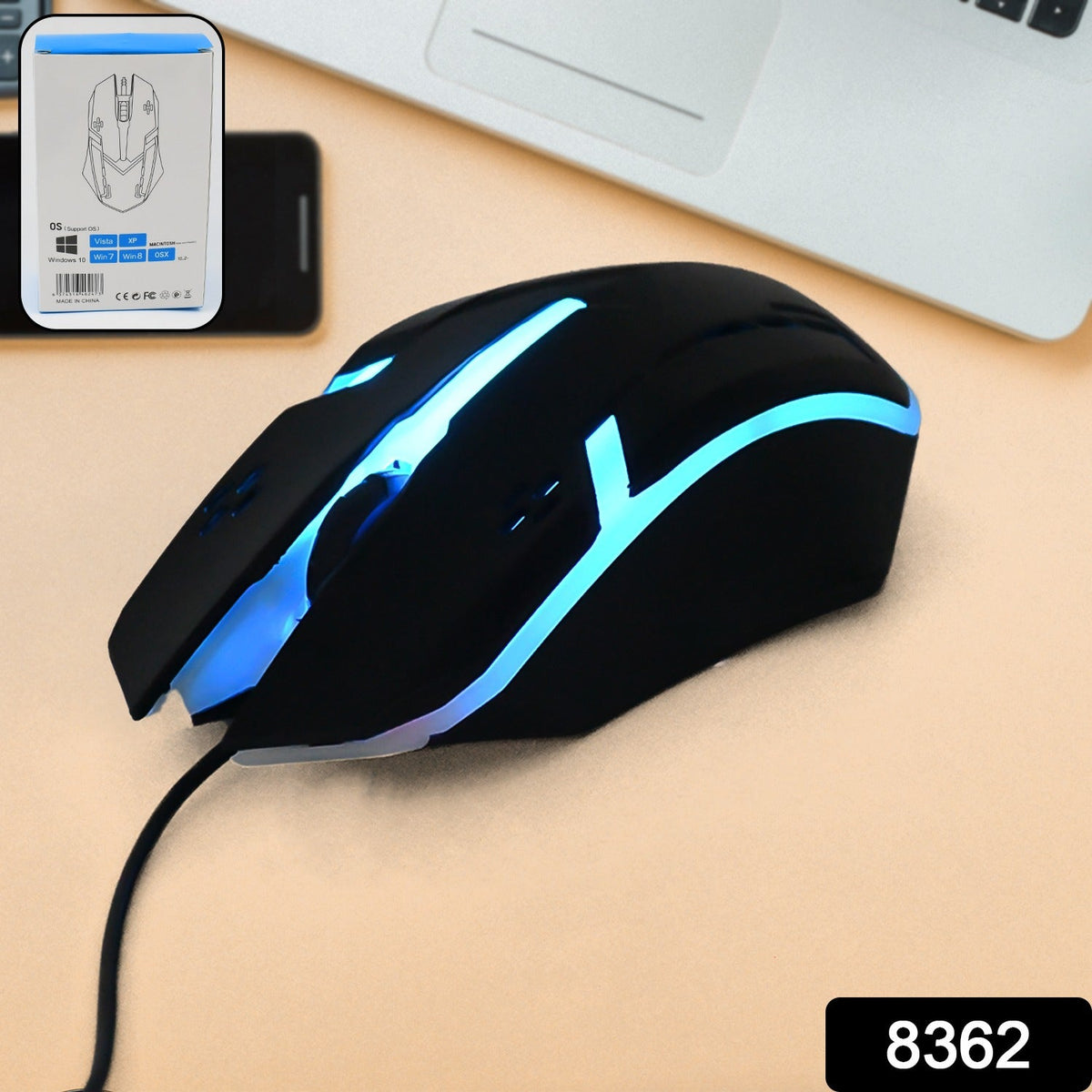 Wired Optical Mouse – Comfortable, Precise Tracking – side view