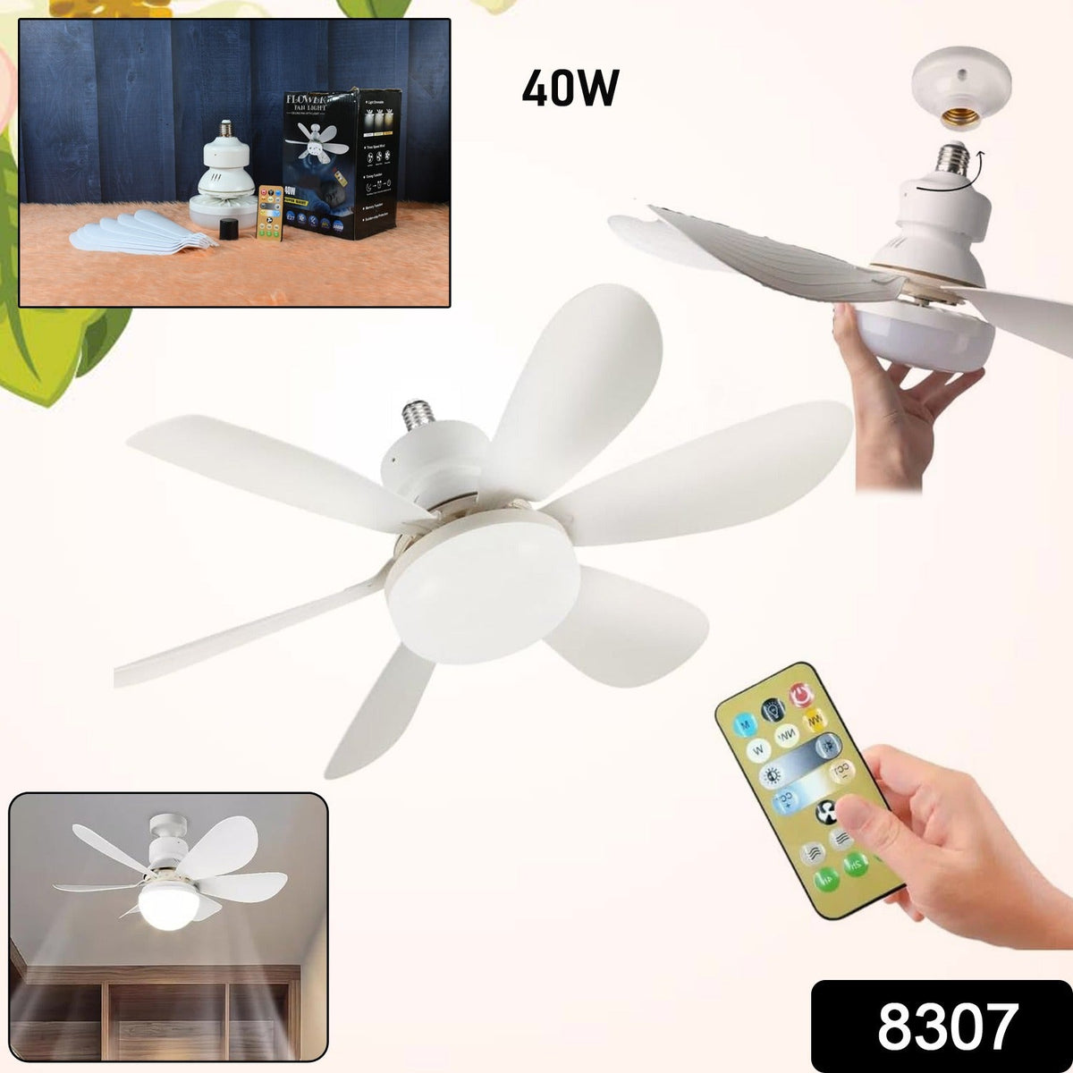 LED Ceiling Fan – Remote Control, Triple Light – side view