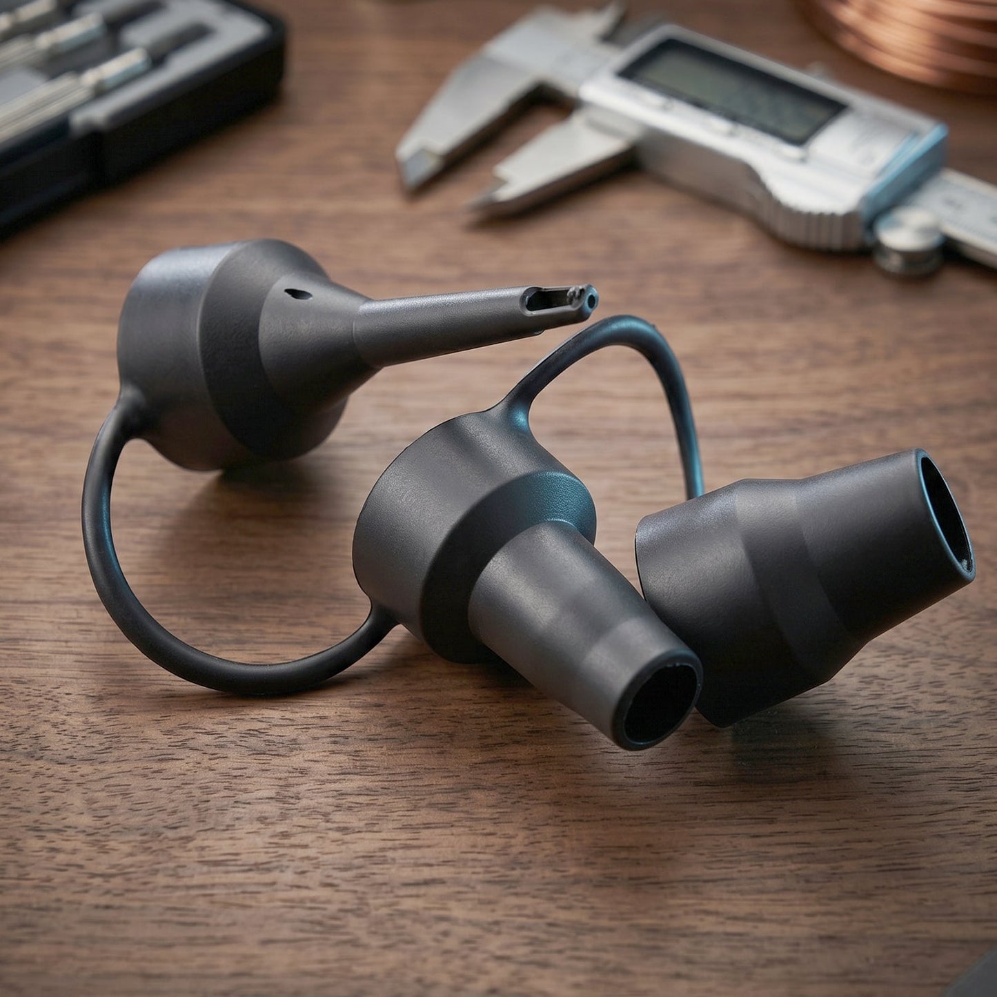 Close-up view of the versatile nozzles included with the electric air pump.