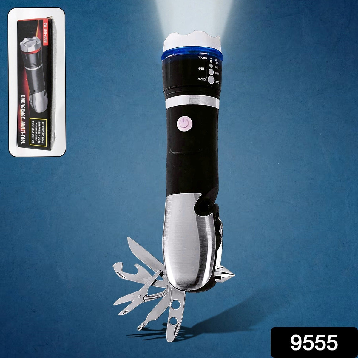 Multi-Tool LED Flashlight 7 in 1 Emergency Tool – side view
