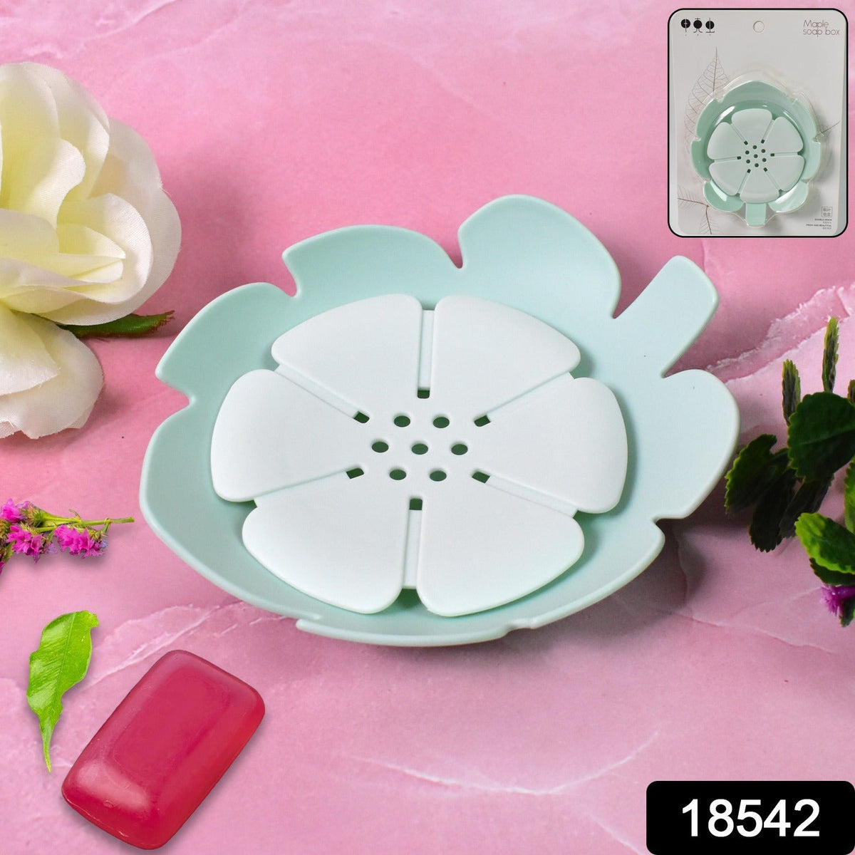 Plastic Soap Dish – Self-Draining Floral Design – side view