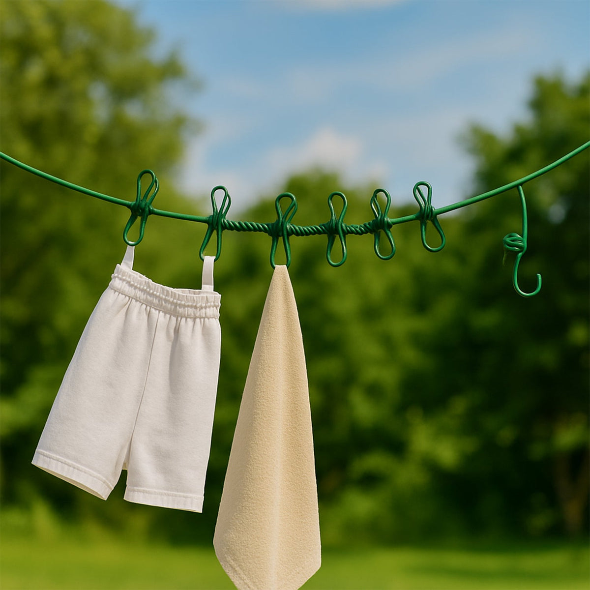 Portable Clothes Drying Rope – Elastic with 12 Clips – side view
