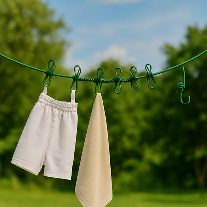 Portable Clothes Drying Rope – Elastic with 12 Clips – side view