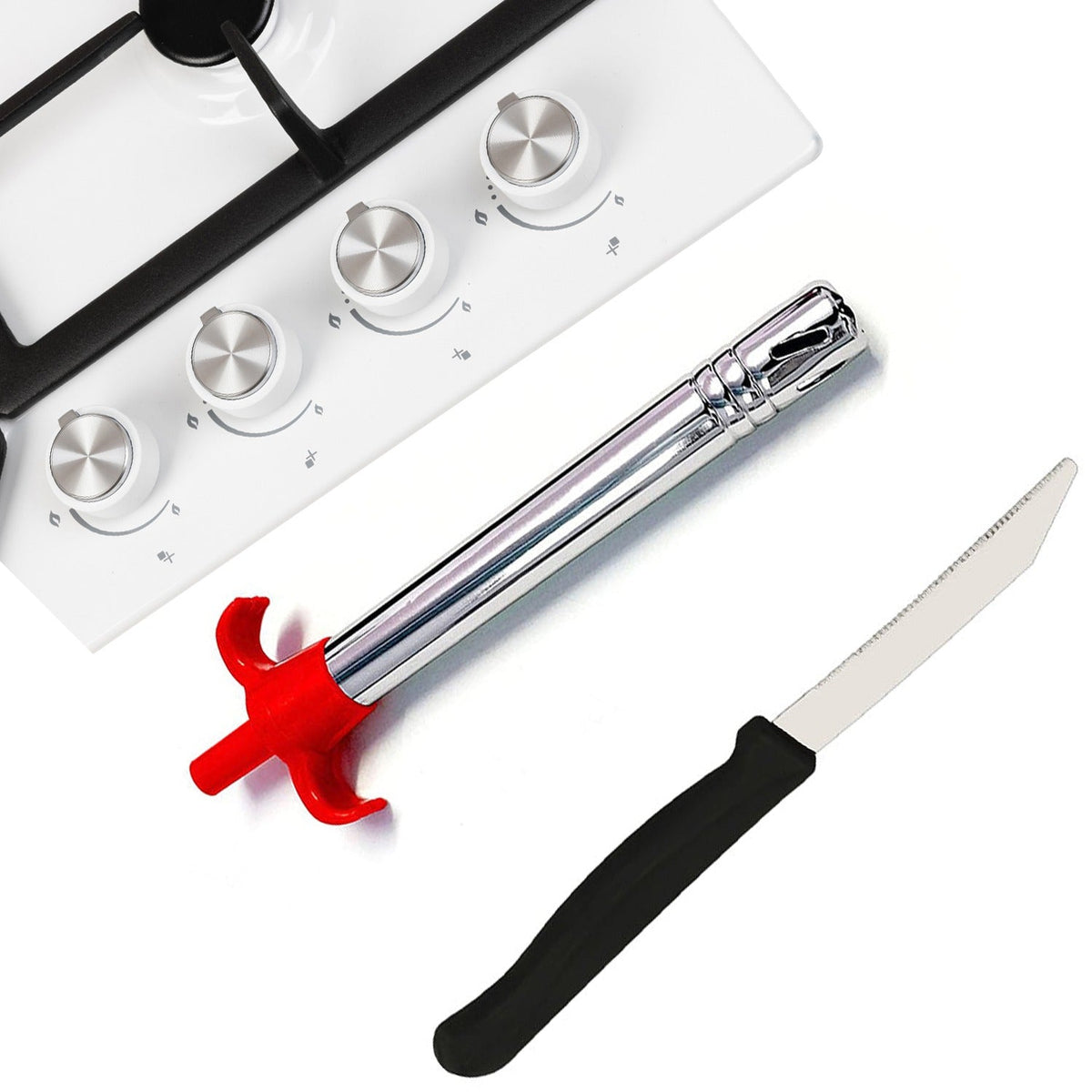 Stainless Steel Gas Lighter & Knife set – 2-in-1 Kitchen – close-up