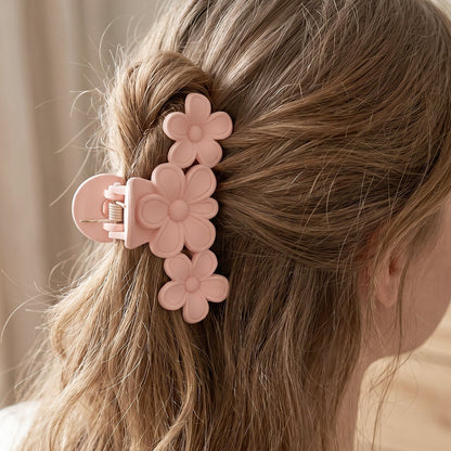 Hair styling with large floral hair clip