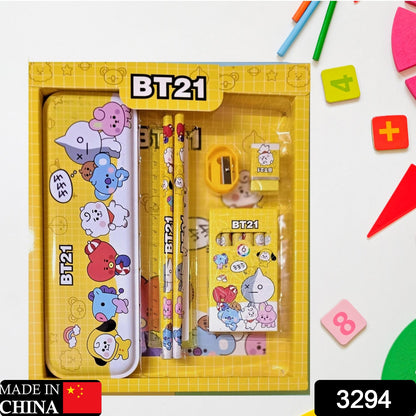 Stationery Kit for Kids – 12 pc Metal Pencil Box set – side view