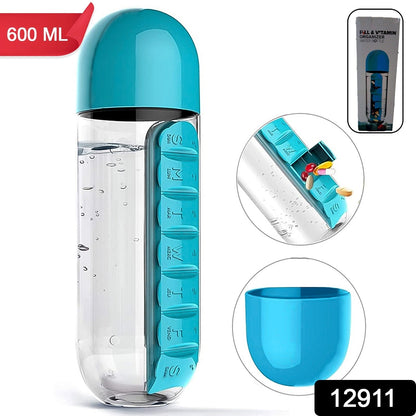Pill Organizer Water Bottle 600ml – Travel Friendly – side view