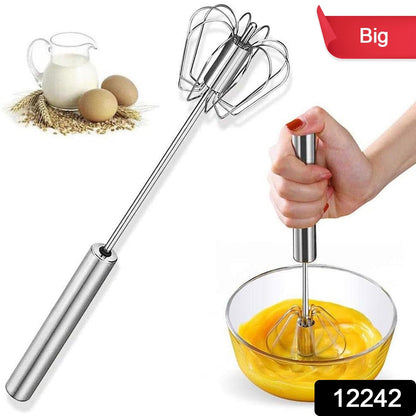 Stainless Steel Egg Whisk – Hand Push Rotary – side view