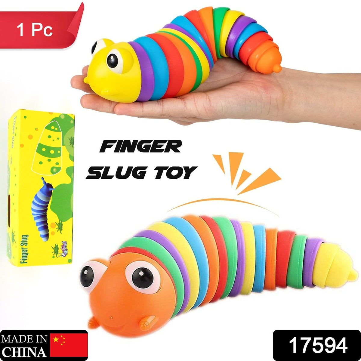 Rainbow Slug Fidget Toy – Stress Relief & Sensory Play – side view