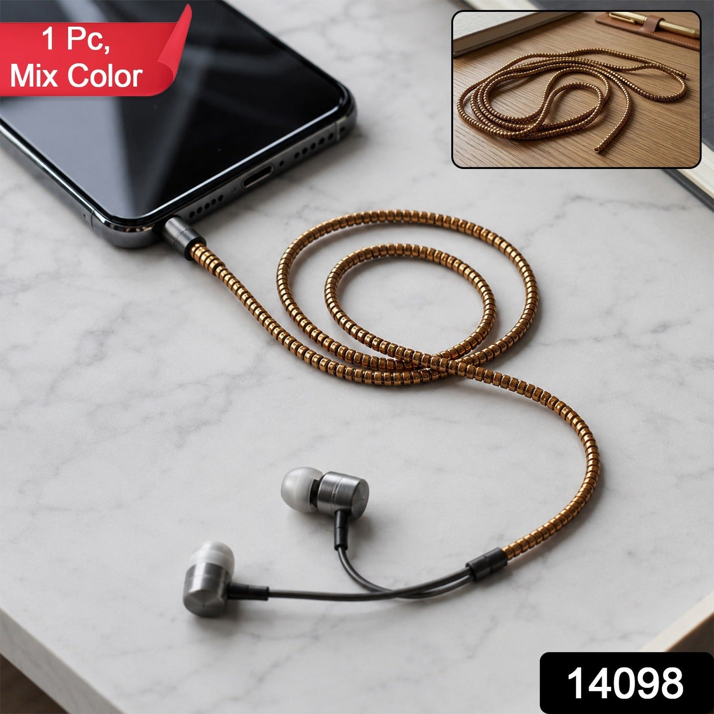 Spiral Cable Protector Sleeve for Earphone Cable, Flexible Cord Saver Wrap (1 Pc)
